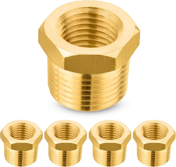 5-PCs HeSun Brass Thread Pipe Fitting, 3/4" NPT Male x 1/2" NPT Female Reducer Hex Bushing Adapter(NPT033-5)