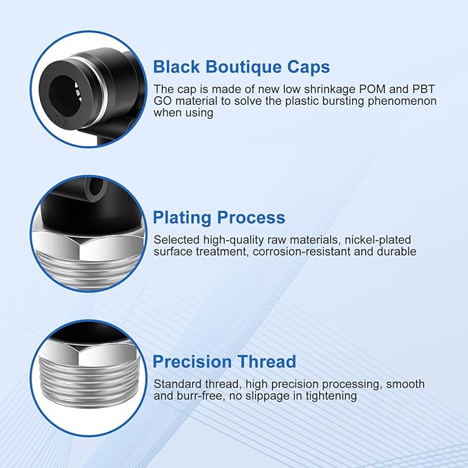 10 Pcs Push to Connect Fittings 3/8 Inch Tube OD x 1/2 Inch NPT Thread Pneumatic Male Elbow Quick Connect Air line fittings