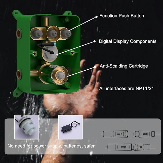 Shower Faucet Set Polished Chrome Shower System Luxury 12 Inch Wall Mounted Full Body Shower System with Body Jets and Handheld Spray, Water Temperature Display Shower Fixtures