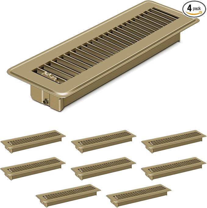 4 PCS Floor Vents Floor Registers 2x10 inch, Heavy Duty Metal Heat Air Vent Covers 2 X 10 with Rust Proof Finish for Home Office Wall Floor Registers Grilles & Vents (4, Brown, 2x10 Inches)