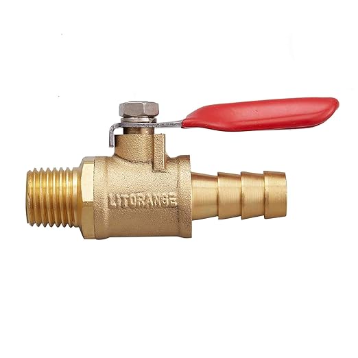 2 PCS Brass Water Mini Ball Valve Shut Off Switch, 1/4" NPT Male Thread x 3/8 INCH Hose Barb Pipe Tubing Fitting Coupler, 180 Degree Operation Handle