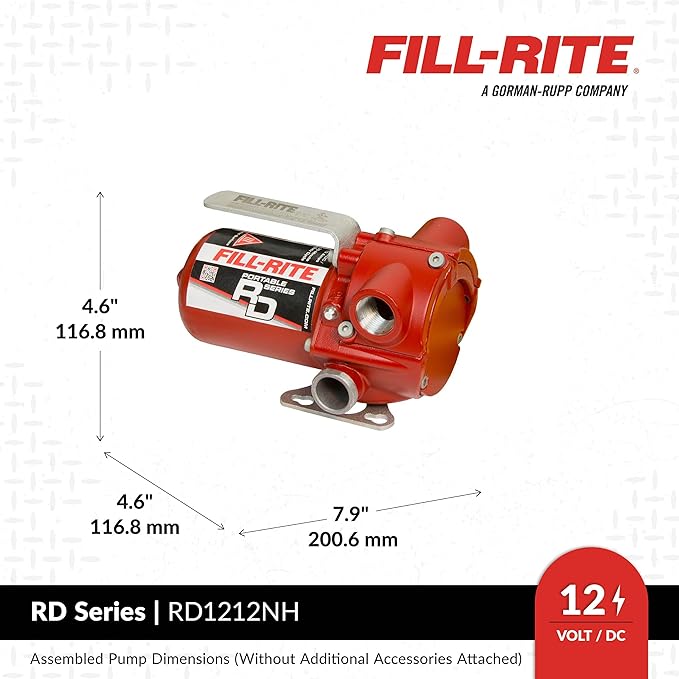 Fill-Rite RD1212NH 12V 12 GPM Portable Fuel Transfer Pump w/Discharge Hose, Manual Nozzle, Power Cable, & Suction Hose
