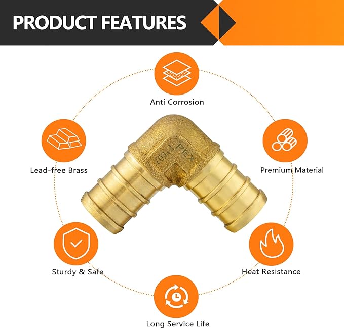 100-Pack HeSun PEX Fittings, 3/4"x3/4" Pex Elbow, Brass Crimp Fitting for Pex Pipes, ASTM F1807(PEX1807057-100)
