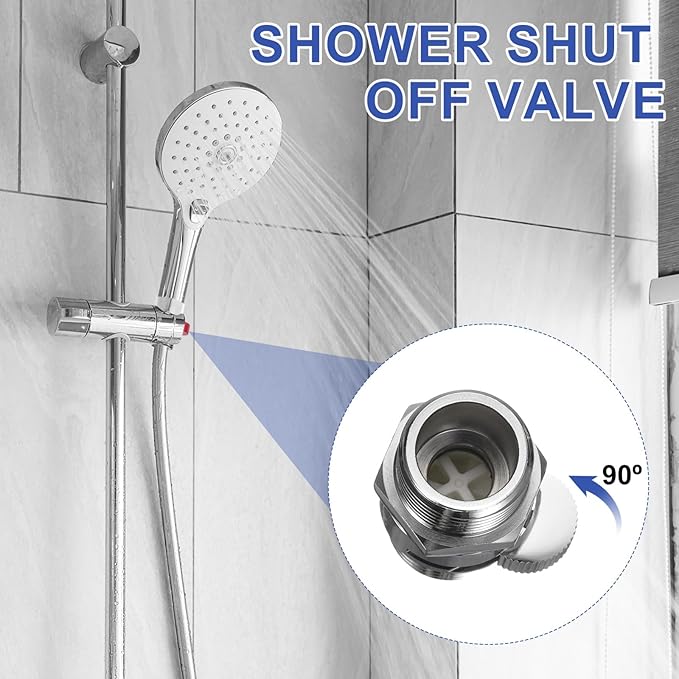 uxcell G1/2" Male x Male Shower Shut Off Valve, Brass Water Flow Control Valve for Shower Head with Hose Flow Restrictor, Silver
