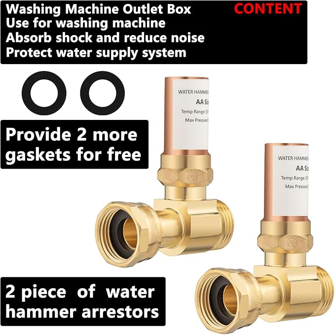 (2 Pack) Lidertik Water Hammer Arrestor for Washing Machine and 3/4 Inch Garden Hose, Copper Chamber and 2 More Washers, Absorb Shock and Reduce Noise LI-XYJSC-ZT-S(2 PCS)