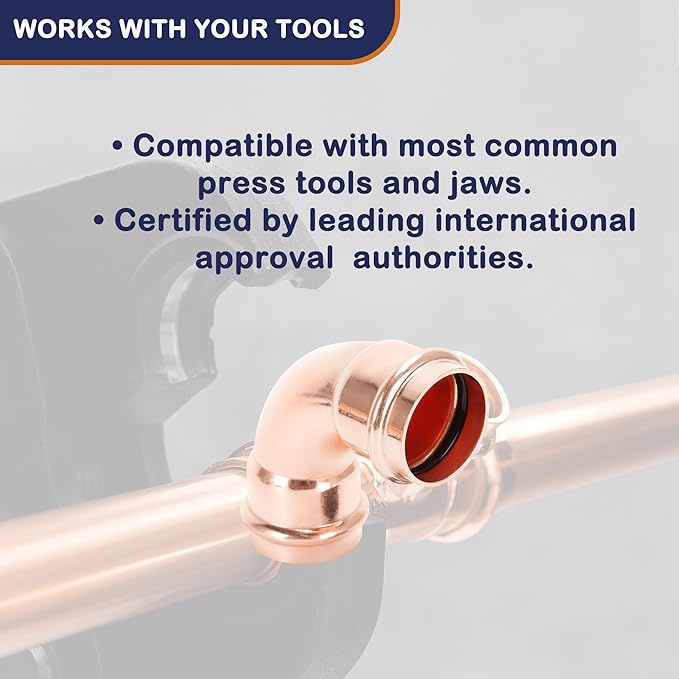 Copper Press Fittings 90 degree Elbow Copper Coupling Zero Lead PxP 1 inch x 1inch for Residential Commercial 5-Pack