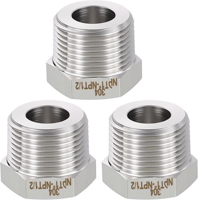 METALLIXITY 1PCS 1" Male NPT x 1/2" FeMale NPT Thread 304 Stainless Steel Hex Bushing Extension Tube Adapters Convert for Water Tub Spout/Shower