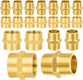 20-PCs HeSun Brass Pipe Fittings Combo, 10-PCs 3/4" NPT Male + 10-PCs 3/4" NPT Female Hex Nipple Adapter