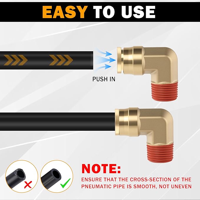 5PCS 1/4" Tube OD x 1/8" NPT Thread Connect Fittings Brass 90 Degree Union Elbow Joint DOT Approved, Air Line Adapter Air Suspension Kit for Truck Trailers and Air Brake System