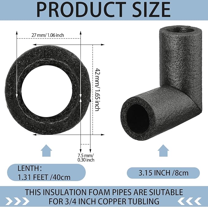 8 Pack Elbow Pipe Insulation Foam Tube Outdoor Wrap Black Pipe Covers Elbow Insulation Tubing Water Foam Covers for Outdoor Winter Irrigation, Sprinkler (1 Inch)
