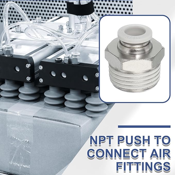 MECCANIXITY 2 Pcs NPT Push to Connect Air Fittings, Male Straight 5/16" Tube OD x 1/2" NPT Thread Air Quick Connector Coupling Adapter for Gas Hose Pneumatic Tools, White