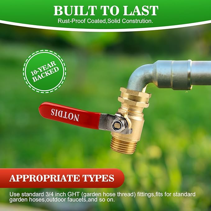 Brass Garden Hose Shut Off Valve with Full-Flow Design - Heavy Duty 3/4" GHT Connector, 304 Stainless Steel Handle (Corrosion-Resistant)