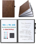 CoBak 6 Sides Portable White Board 12x9 inch (A4) - Notebook Design Dry Erase Small Board with Pocket and 3 Markers, Anti-Ghosting Surface for Office, School, Homeschool with Gift Box (Brown)
