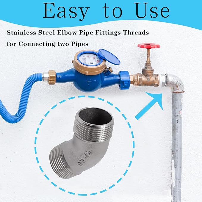 1PCS 304 Stainless Steel 45 Degree Elbow, 1-1/4" NPT Male Pipe to 1-1/4" NPT Male Coupler, Heavy Duty Forged Street Elbow Adapter Pipe Fittings, Class 150