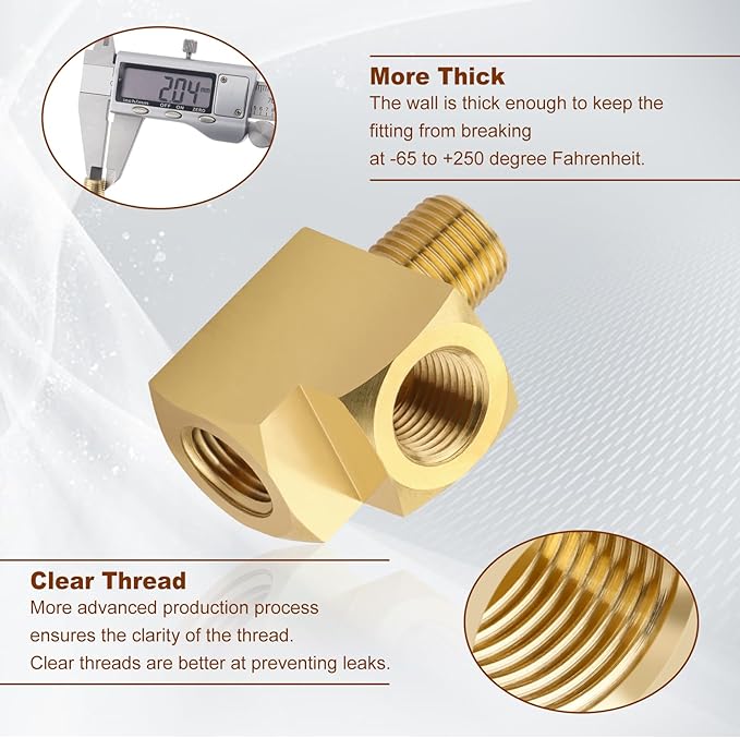 2pcs 1/8" Brass Tee Fittings 1/8" NPT Female Pipe to 1/8" NPT Male to 1/8" NPT Female Brass Barstock Street Tee Pipe Fittings 3 Way for Joining Pipe