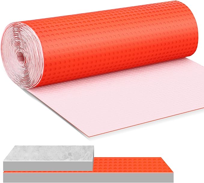 215 Sqft Uncoupling Membrane for Tile 1/8''(3mm) Thick Waterproofing Membrane Crack Prevention Anti Fracture Flooring Underlayment for Bathroom Shower Kitchen Basement(Orange)