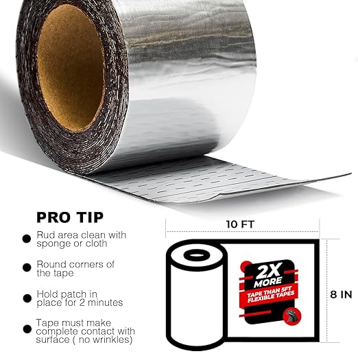 Silver RV Roof Sealant Tape, 8" x 10' Waterproof Repair Seal Tape – Extra Thick, UV-Resistant, Weatherproof Patch for Permanent Leak Sealing on RVs, Trailers, and Mobile Homes