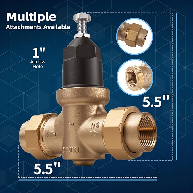 Upgraded 1" Brass Pressure Reducing Valve，Water Pressure Regulator for home with Double Union FNPT Connection - Stainless Steel Strainer Screen (1 inch)