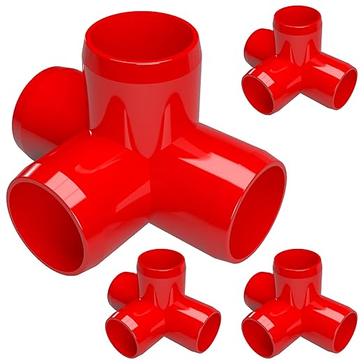 FORMUFIT 1” 4-Way Tee Furniture Grade PVC Fitting in Red, Made in USA, UV-Resistant, Impact-Proof, 1.315” Actual Socket Diameter (Pack of 4) - F0014WT-RD-4