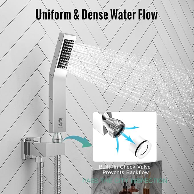 SR SUN RISE 16 Inches Polished Chrome Shower Faucet System Bathroom Luxury Rain Mixer Shower Faucet Set Ceiling Mounted Rainfall Shower Head Set (Contain Shower Faucet Rough-In Valve Body and Trim)