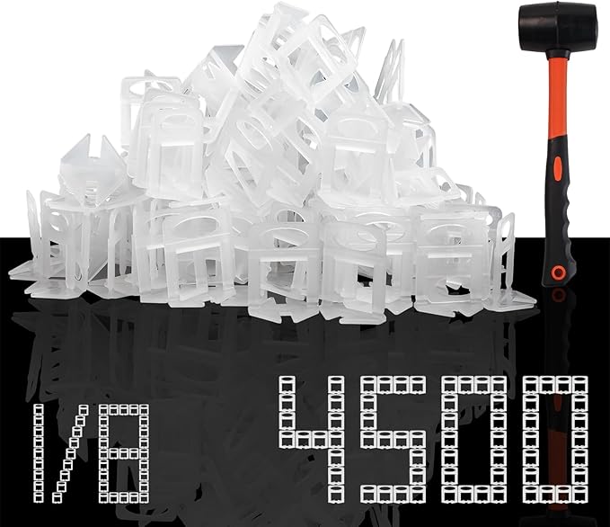 Storystore Tile Leveling System with Hammer - 4500 Piece Tile Leveling Clips 1/8", Tiles Spacers Leveling System DIY for Professional Ceramic Tile and Stone Installation