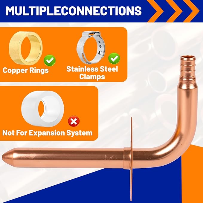 (Znkiok®10 Pack) 1/2 Inch Pex Fittings,Copper Stub Out Elbow With Wall Flange 1/2" x 6"，For Pex B and C Plumbing Systems,UPC,NSF/ANSI 61 Certified.
