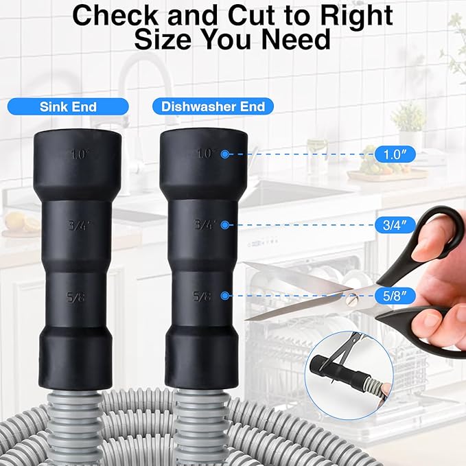 Universal Dishwasher Drain Hose - 6 Ft Corrugated Discharge Hose Flexible Dishwasher Replacement Drain Hose Extension with 2 Clamps,Fit 5/8"-3/4" and 1"