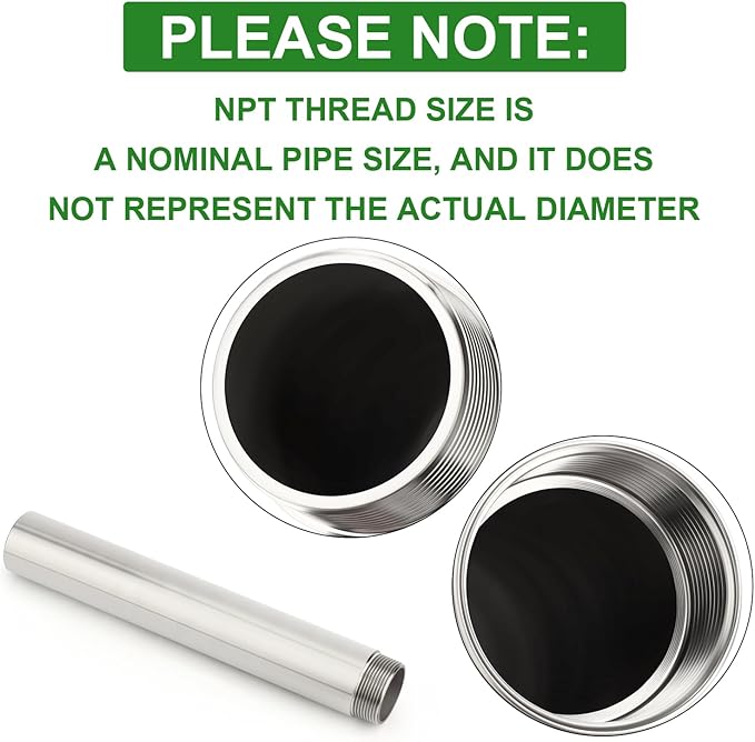 TAISHER 1PCS Stainless Steel Pipe Fittings, 1-1/4" NPT Male x 1-1/4" NPT Female Threaded, 16" Length Nipple Cast Pipe