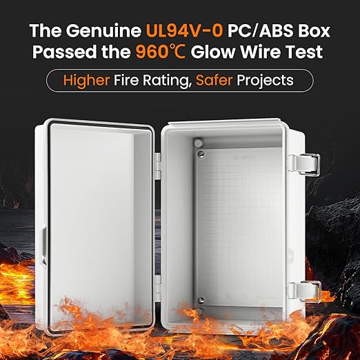 QILIPSU UL94-V0 Outdoor Electrical Box 11.4"x7.5"x5.5" Pro Waterproof Junction Box Weatherproof PC/ABS Alloy Plastic IP67 Project Electric Enclosure Grey Hinged Door