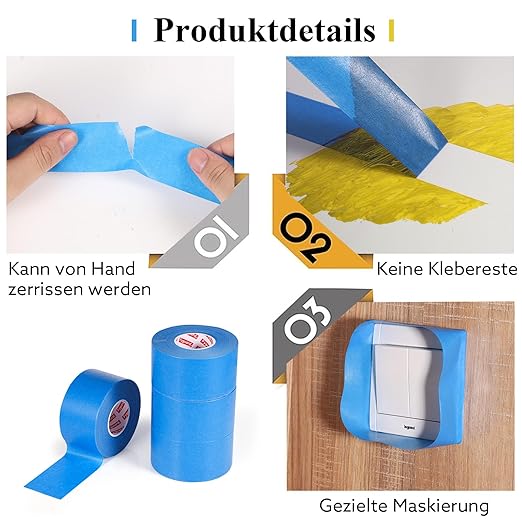 4 Rolls Painters Tape Blue Painters Tape 2 Inch Wide, Multi-Surface Masking Tape Bulk, 1.89 in x 220 Yd Total Blue Tape for Wall Painting Home Improvement DIY Crafts