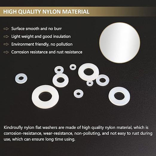 620 Pieces Nylon Flat Washers, Kindroufly 8 Sizes Plastic Washers, White Nylon Washers Assortment Kit (M2 M2.5 M3 M4 M5 M6 M8 M10)