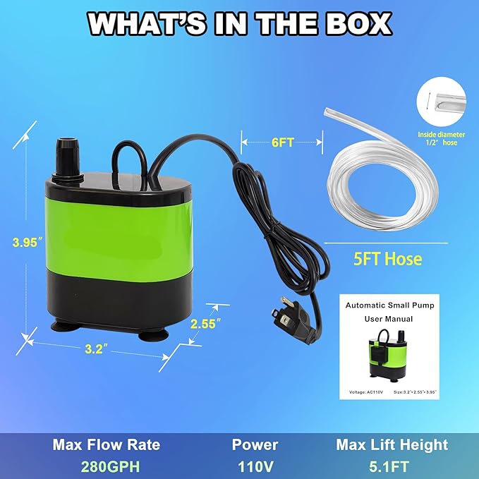 Automaitc Condensate Pump With Level Sensor Small Sump Pump For HVAC Air Conditioner Dehumidifier Swamp Cooler Evaporative Air Cooler 5.1FT Drain Lift Hegiht