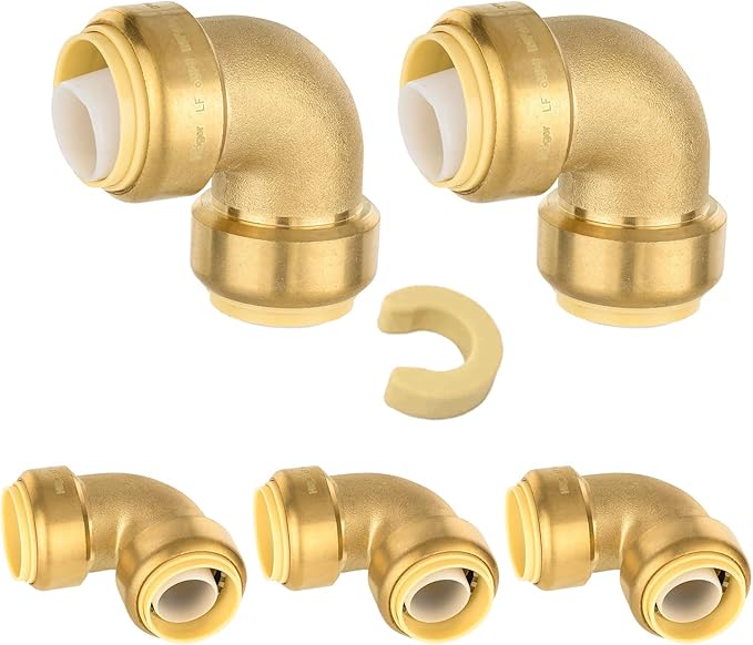 (Pack of 5) Niikappu 1 Inch x 1 Inch Elbow Brass Fitting, Push to Connect Brass Plumbing Fitting, PEX, Copper, CPVC, PE-RT Pipes