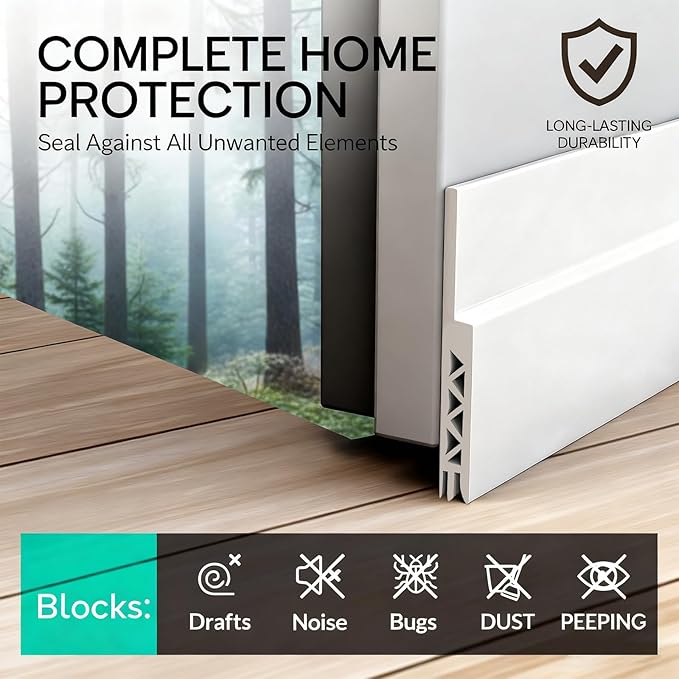 2 Pack Door Draft Stopper for Bottom of Door, 39" Silicone Weather Stripping Door Seal Strip, Self Adhesive Door Sweep Noise and Dust Blocker, Energy Saving Under Door Draft Blocker for Home & Garage