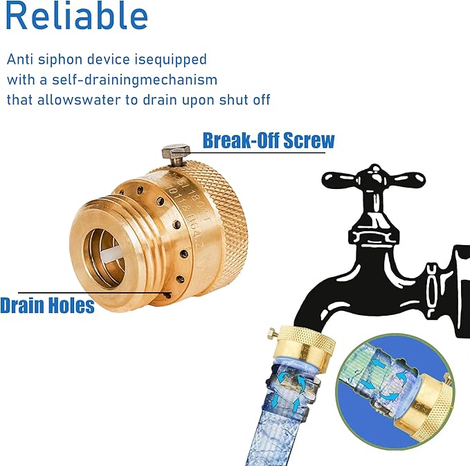 Hourleey 2 Pack Faucet Vacuum Breaker, 3/4 Inch Solid Brass Anti-Siphon Hose Bib Backflow Preventer for Garden Spigot RV