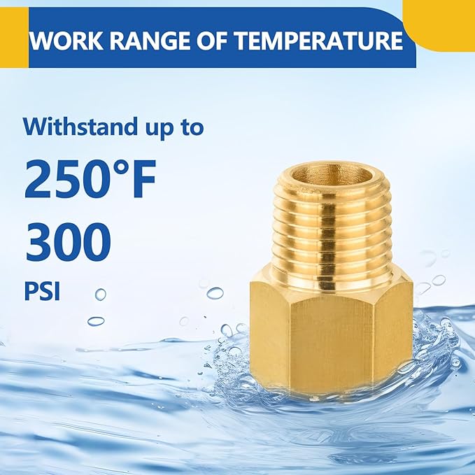50 PACK GUOFIS Brass Pipe Fittings - 3/8" Male NPT x 3/8" Female NPT Adapter to Alter Pipe Diameters(NPT017-50Pack)
