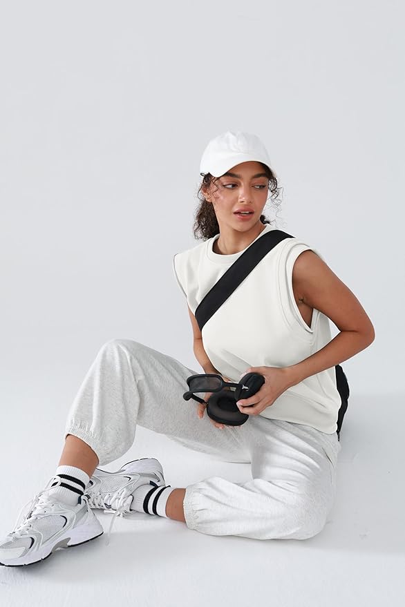 Workout Tank Tops Woman Crew Neck Athletic Tops Cotton Sweatshirt Loose Fit Muscle Tanks Runnning Gym Sports Shirt