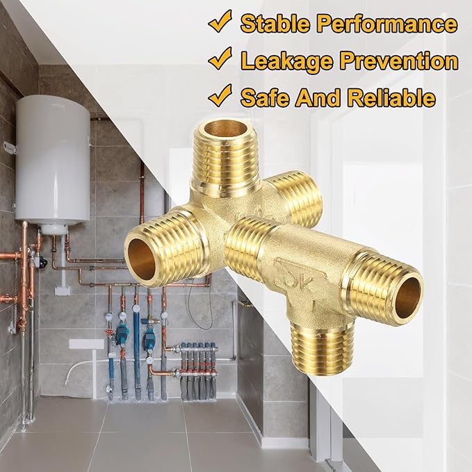 PATIKIL Brass Tee Fitting, 1Pcs 1/4" x 1/4" x 1/4" NPT Male Pipe 3 Way Forged Brass Barstock Street Tee Pipe Fittings for Water Gas Refrigeration
