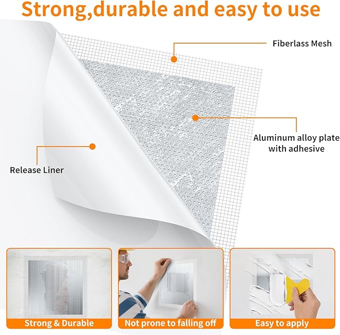 Wall Patch Drywall Repair Kit, 12 x 12 Inch, Self-Adhesive Mesh Patch, Permanently Repairs Damaged Large Walls Hole and Ceilings