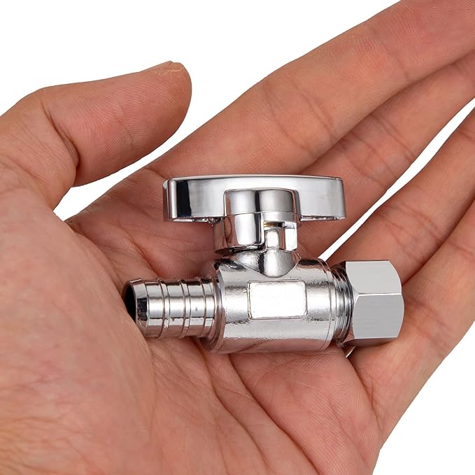 1/2 Pex Straight Stop Valve Sink Toilet Shut Off Valve,2 Pack Turn Straight Stop Valve 3/8" OD Compression X 1/2" Barb Crimp Pex LF Chrome Plated Brass with 2pcs