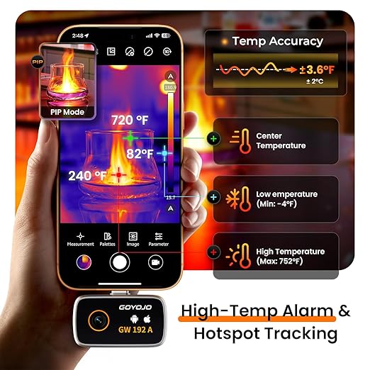 GOYOJO Thermal Imaging Camera for Android/iphone 15/16/17 iOS Series 192x192 IR Resolution– Water Leak Detection HVAC Electrical Plumbing, Automotive Repair, Home Inspection, DIY-USB-C Infrared Imager