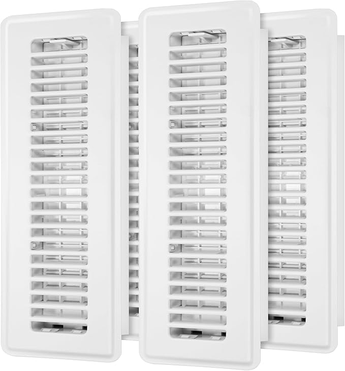 Floor Register 2x12-4 Pack Vent Covers for Home Floor Heavy Duty Steel Walkable Easy Adjust Air Supply Lever Cover for Sidewall, White