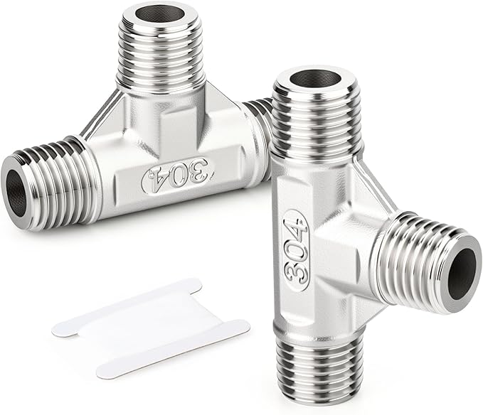 TAISHER 2PCS 304 Stainless Steel Tee Pipe Fittings, 1/4" x 1/4" x 1/4" NPT Male Pipe Fittings