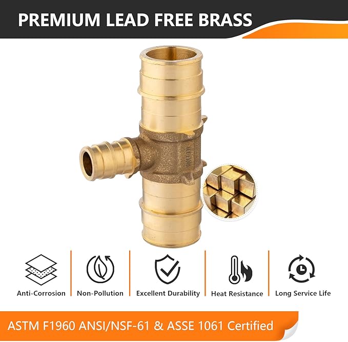 50-Pack HeSun PEX-A Fitting, 1"x1"x1/2" Expansion Tee, PEX Expansion Fitting Tee, ASTM F1960(PEX1960049-50)