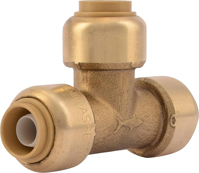 SharkBite 3/8 Inch (1/2 Inch OD) Tee, Push to Connect Brass Plumbing Fitting, PEX Pipe, Copper, CPVC, PE-RT, HDPE, U360LFA