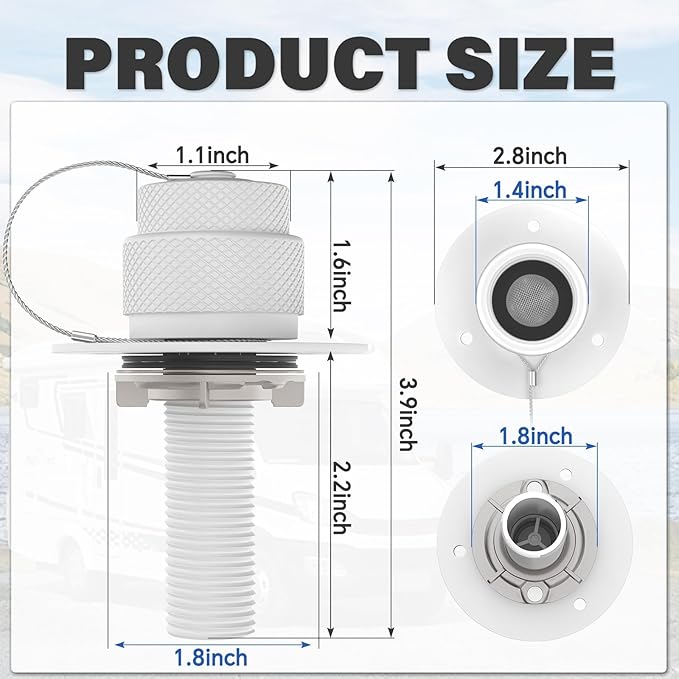 All Metal RV City Water Inlet with Check Valve RV Water Inlet -rv Water Fill Inlet Leak Proof & Universal Fit for RV Camper Motorhome Trailer Marine -White