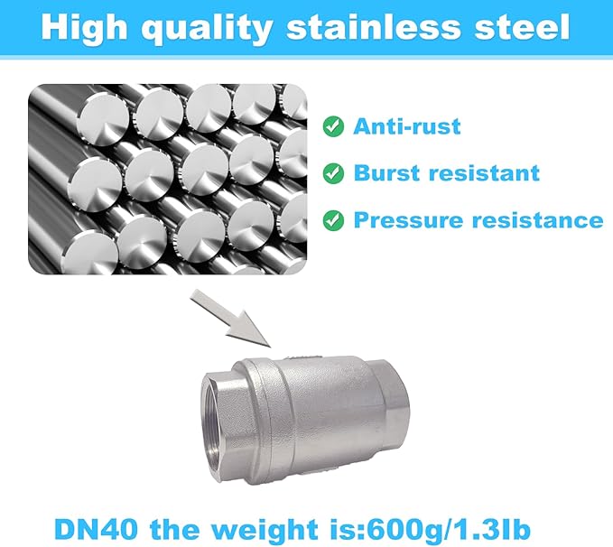 1-1/2”Stainless Steel Vertical Check Valve DN40, NPT Female Threaded Vertical Check Valve Stainless steel check valve for preventing oil-water backflow, gas-air check valve, sewage pump, etc