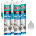 Akfix 100E RTV Translucent Silicone Caulk (4x10.1 fl.oz.) - 100% Waterproof Silicone Sealant for Kitchen and Bathroom, Shower, Toilet, Sink, Window and Door, No Yellowing | Translucent, 4 Pack