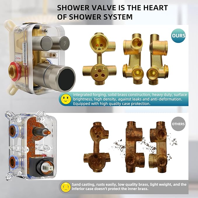 Round Digital Display Shower Valve 2 Way Shower Mixing Valve Concealed Installation Can Use All the Time Brushed Nickel