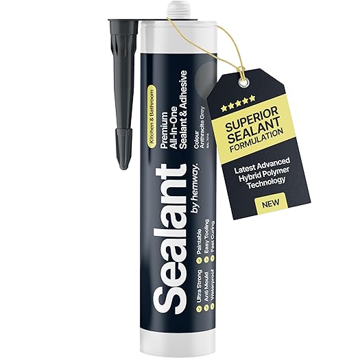 Anthracite Grey Kitchen Bathroom Hybrid Polymer Sealant Adhesive 13.1oz All in One Waterproof Weatherproof Joint Paintable Indoor Outdoor Bath Shower Sink Window Board Door RV Roof Wood - 1 Pack